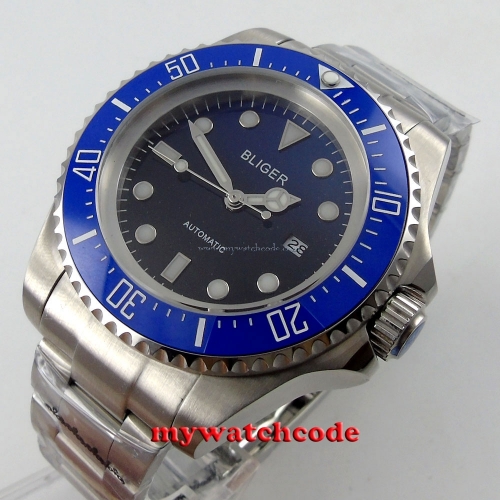 44mm bliger blue & black dial luminous Ceramic Bezel automatic mens watch B76