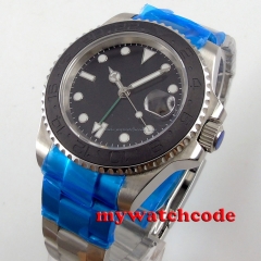 40mm parnis black dial brushed ceramic bezel GMT date automatic mens watch P578