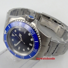 parnis black blue dial Ceramic Bezel stainless steel automatic mens watch 49