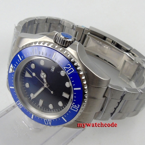 parnis black blue dial Ceramic Bezel stainless steel automatic mens watch 49