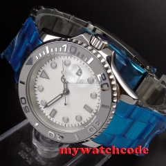 40mm parnis white dial ceramic bezel sapphire crystal automatic mens watch P92