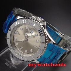 40mm parnis gray dial date window sapphire crystal automatic mens watch P93