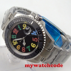 40mm parnis black colorful dial date sapphire crystal automatic mens watch P94