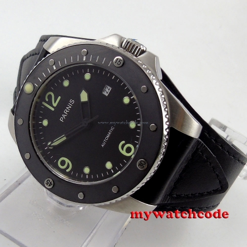43mm Parnis black dial Sapphire Glass ceramic bezel Automatic mens Watch P390B