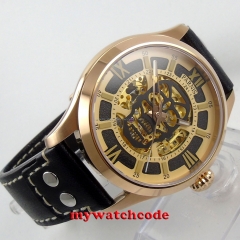 45mm Parnis skeleton Gold dial miyota 8N24 Automatic Movement Men's Watch 588A