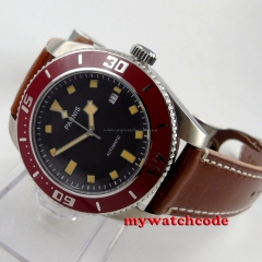 43mm Parnis black dial 10TAM water resistance automatic mens diving watch 591B