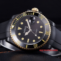 40mm Parnis black dial PVD case sapphire glass miyota Automatic Mens Watch P626