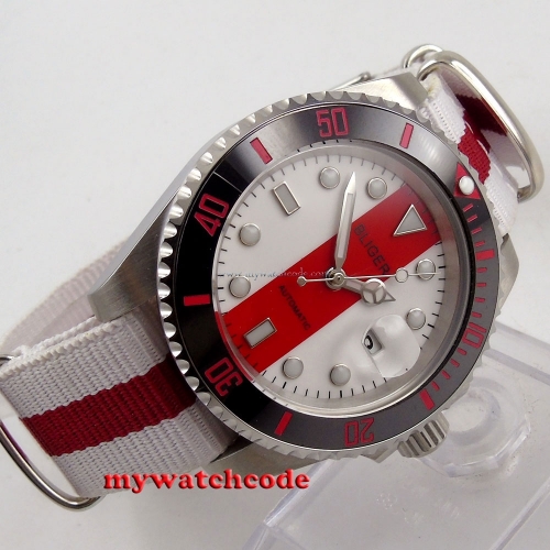 40mm bliger red & white dial sapphire crystal automatic movement mens watch P113