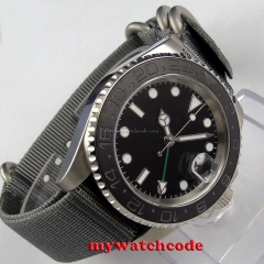 40mm parnis black dial GMT ceramic bezel sapphire glass automatic mens watch 406