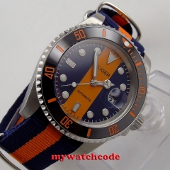 40mm bliger blue & orange dial sapphire crystal automatic movement mens watch113