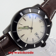 46mm bliger white dial PVD case deployment clasp automatic mens wrist watch B127