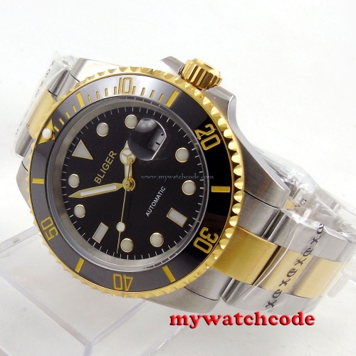 40mm Bliger black dial ceramic bezel date automatic movement mens watch B122