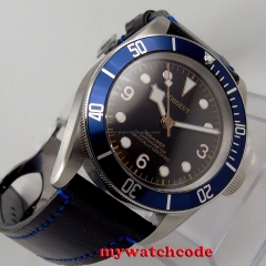 41mm corgeut black dial blue bezel Sapphire Glass miyota automatic mens Watch 70