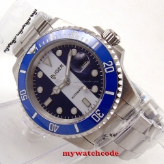 40mm Bliger blue white dial sapphire glass ceramic bezel automatic mens watch141