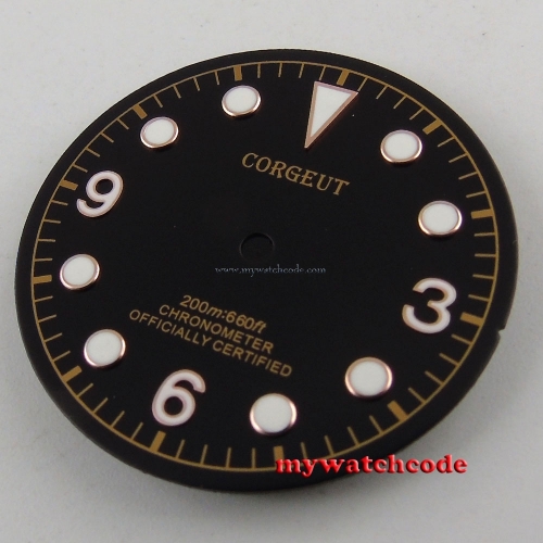30.4mm black corgeut dial rose golden marks Watch Dial for 2824 2836 Movement 53