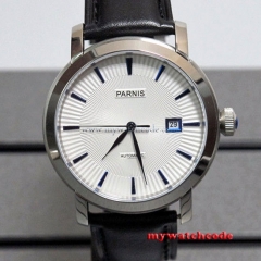 41mm Parnis white dial blue marks date Sapphire miyota Automatic mens watch P554