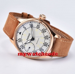 parnis silver dial golden plated case 6497 movement hand winding mens watch P678