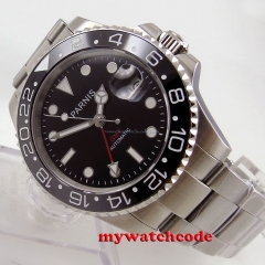 40mm Parnis black dial GMT Sapphire glass Ceramic bezel automatic mens watch 688