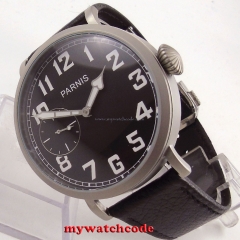 46mm parnis black dial 6497 hand winding deploymant clasp mens watch P685