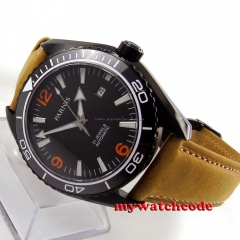 45mm Parnis black dial orange marks PVD Sapphire Glass Automatic mens Watch 691
