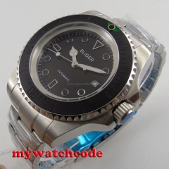 big 44mm bliger black dial date Ceramic Bezel sea automatic mens watch B158