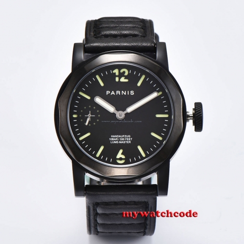 44mm Parnis black dial lume Sapphire glass 6497 hand winding Men's Watch P697