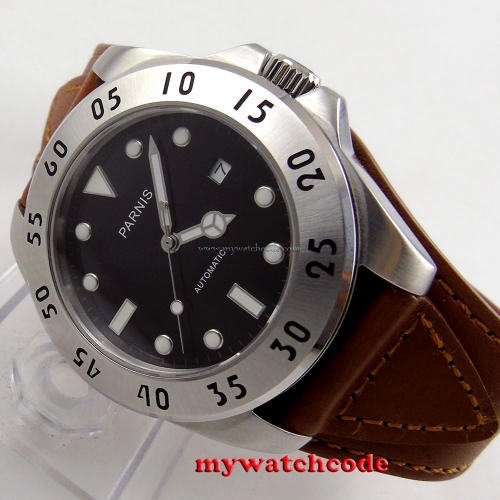 43mm Parnis black dial Sapphire Glass date miyato Automatic mens Watch P428