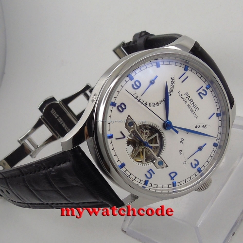 43mm parnis white dial deployment clasp power reserve date automatic mens watch