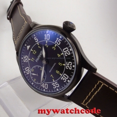 44mm parnis black dial PVD case 6497 hand winding mens watch P461