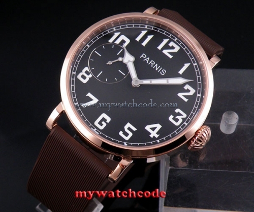 46mm parnis black dial Rose Gold 17 jewels 6497 hand winding mens watch P546