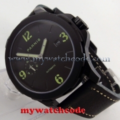 44mm Parnis black dial PVD case Sapphire glass date Automatic Mens Watch P780B