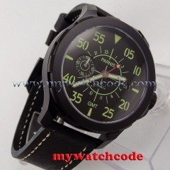 44mm Parnis black dial red GMT PVD case Sapphire glass ST Automatic Mens Watch P777
