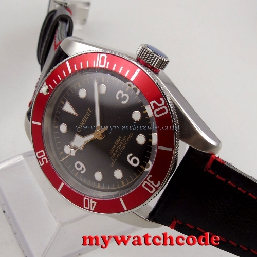 41mm corgeut black dial red bezel Sapphire Glass miyota Automatic mens watch C91