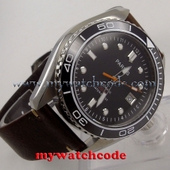 45mm Parnis black dial date window Ceramic Bezel miyota automatic mens Watch 671