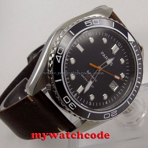 45mm Parnis black dial date window Ceramic Bezel miyota automatic mens Watch 671