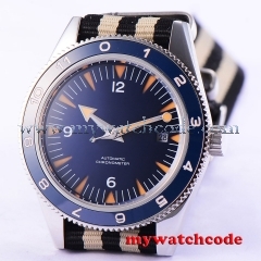 41mm debert blue sandwich dial date sapphire glass miyota Automatic mens Watch