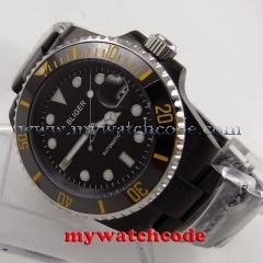 40mm Bliger black dial PVD case ceramic sapphire crystal automatic mens watch