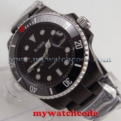 40mm Bliger black dial PVD case ceramic sapphire glass automatic mens watch
