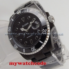 40mm Bliger black dial date window PVD case sapphire glass automatic mens watch