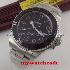 43mm Bliger black dial date window sapphire glass automatic mens wrist watch 174