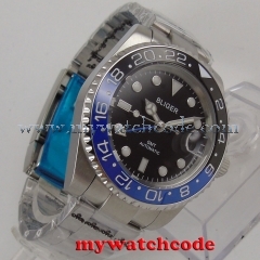 40mm Bliger black dial ceramic bezel GMT sapphire glass automatic mens watch 176