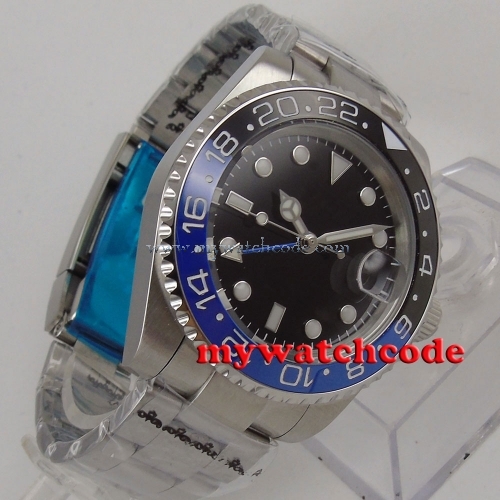 40mm Bliger black dial ceramic bezel GMT sapphire glass automatic mens watch 176