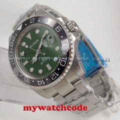 40mm Bliger green dial luminous GMT date sapphire glass automatic mens watch 187