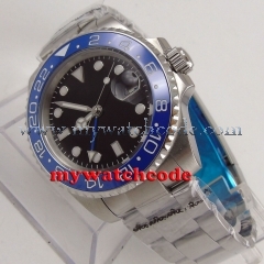 40mm Bliger black dial GMT hands date sapphire glass automatic mens watch P182