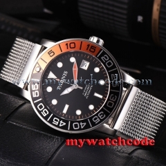 42mm parnis black dial orange & black bezel miyota automatic mens wrist watch
