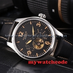 44mm parnis black dial orange marks date golden miyota automatic mens watch P817