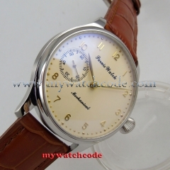 new arrive 44mm parnis yellow dial 6497 movement hand winding mens watch P369
