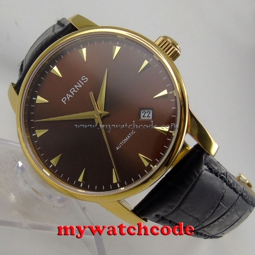 38mm Parnis coffee dial yellow golden case plated miyota automatic mens watch823