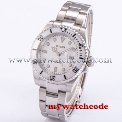 40mm bliger white dial date sapphire glass automatic ss mens wrist watch P191