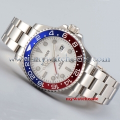 40mm Bliger white dial red GMT luminous sapphire glass automatic mens watch B193